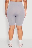 Womens Plus Size Seamless High Waist Bike Shorts, Grey, Size 1X-2X