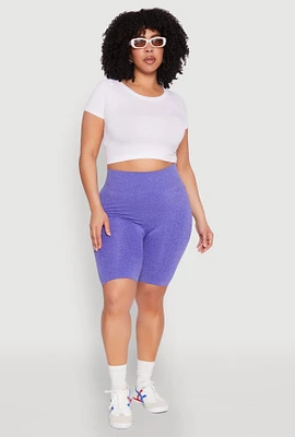 Womens Plus Size Seamless High Waist Bike Shorts, Purple, Size 2X-3X