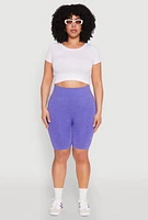 Womens Plus Size Seamless High Waist Bike Shorts, Purple, Size 2X-3X
