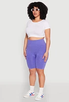 Womens Plus Size Seamless High Waist Bike Shorts, Purple, Size 2X-3X