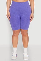 Womens Plus Size Seamless High Waist Bike Shorts, Purple, Size 2X-3X