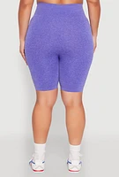 Womens Plus Size Seamless High Waist Bike Shorts, Purple, Size 2X-3X