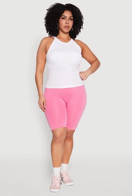 Womens Plus Size Seamless High Waist Bike Shorts, Pink, Size 1X-2X