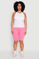 Womens Plus Size Seamless High Waist Bike Shorts, Pink, Size 1X-2X