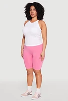 Womens Plus Size Seamless High Waist Bike Shorts, Pink, Size 1X-2X