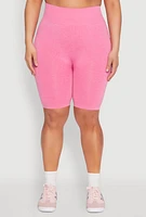 Womens Plus Size Seamless High Waist Bike Shorts, Pink, Size 1X-2X