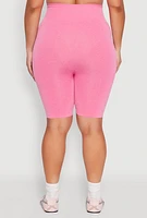 Womens Plus Size Seamless High Waist Bike Shorts, Pink, Size 1X-2X