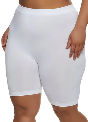Womens Plus Size Seamless Bike Shorts, White, Size 2X-3X