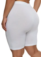 Womens Plus Size Seamless Bike Shorts, White, Size 2X-3X