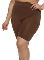 Womens Plus Size Seamless Bike Shorts, Brown, Size 1X-2X