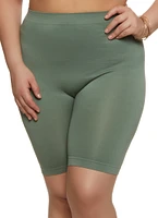 Womens Plus Size Seamless Bike Shorts, Green, Size 1X-2X
