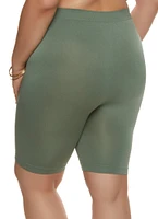 Womens Plus Size Seamless Bike Shorts, Green, Size 1X-2X