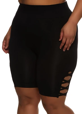 Womens Plus Caged Detail Seamless Biker Shorts, 1X-2X