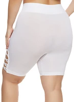 Womens Plus Size Caged Detail Seamless Biker Shorts, White, Size 1X-2X