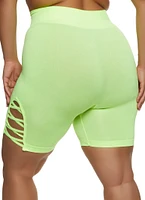 Womens Plus Size Caged Detail Seamless Biker Shorts, Green, Size 2X-3X