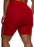Womens Plus Size Caged Detail Seamless Biker Shorts, Red, Size 1X-2X