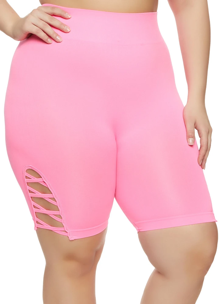 Womens Plus Caged Detail Seamless Biker Shorts, 1X-2X
