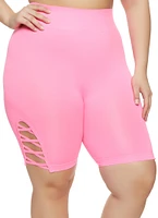 Womens Plus Caged Detail Seamless Biker Shorts, 1X-2X