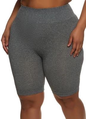 Womens Plus High Waist Seamless Bike Shorts,