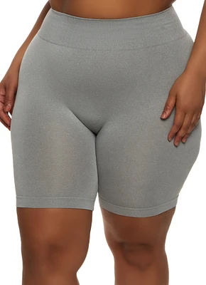 Womens Plus High Waist Seamless Bike Shorts,