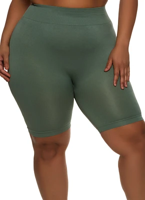 Womens Plus High Waist Seamless Bike Shorts,