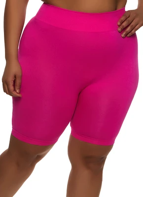 Womens Plus Size High Waist Seamless Bike Shorts, Pink, Size 1X-2X