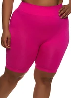 Womens Plus Size High Waist Seamless Bike Shorts, Pink, Size 1X-2X