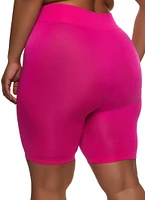 Womens Plus Size High Waist Seamless Bike Shorts, Pink, Size 1X-2X