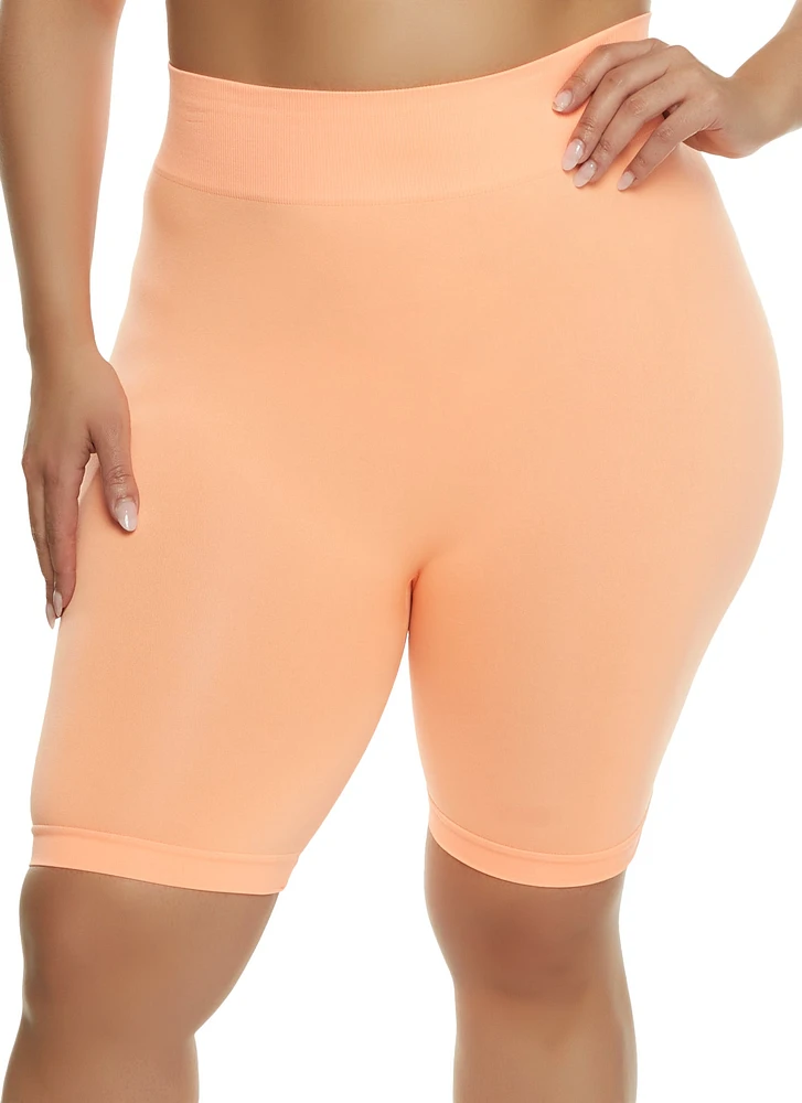 Womens Plus High Waist Seamless Bike Shorts, 2X-3X