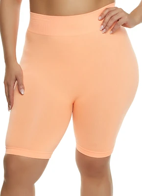 Womens Plus High Waist Seamless Bike Shorts, 2X-3X