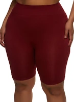 Womens Plus Size High Waist Seamless Bike Shorts, Burgundy, Size 2X-3X