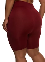 Womens Plus Size High Waist Seamless Bike Shorts, Burgundy, Size 2X-3X