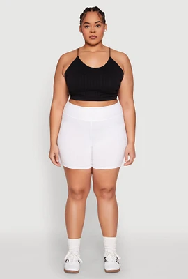 Womens Plus Size High Waist Bike Shorts, White, Size 2X