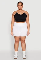 Womens Plus Size High Waist Bike Shorts, White, Size 2X