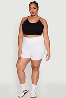 Womens Plus Size High Waist Bike Shorts, White, Size 2X