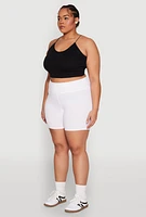 Womens Plus Size High Waist Bike Shorts, White, Size 2X