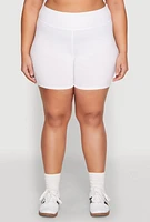 Womens Plus Size High Waist Bike Shorts, White, Size 2X