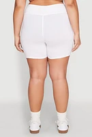 Womens Plus Size High Waist Bike Shorts, White, Size 2X