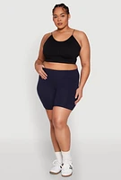 Womens Plus Size High Waist Bike Shorts, Blue, Size 1X
