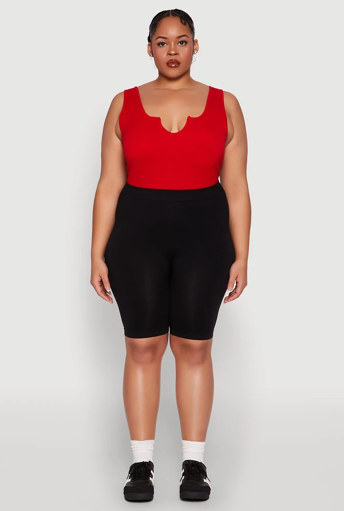 Womens Plus High Waisted Seamless Bike Shorts,