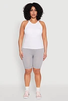 Womens Plus Size High Waisted Seamless Bike Shorts, Grey, Size 1X-2X