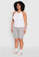 Womens Plus Size High Waisted Seamless Bike Shorts, Grey, Size 1X-2X