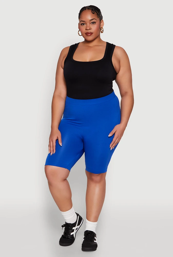 Womens Plus High Waisted Seamless Bike Shorts, 2X-3X