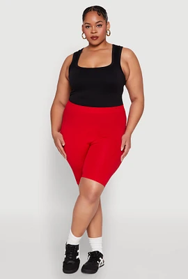 Womens Plus Size High Waisted Seamless Bike Shorts, Red, Size 1X-2X