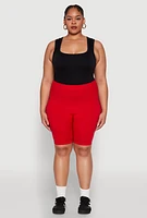 Womens Plus Size High Waisted Seamless Bike Shorts, Red, Size 1X-2X