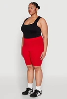 Womens Plus Size High Waisted Seamless Bike Shorts, Red, Size 1X-2X