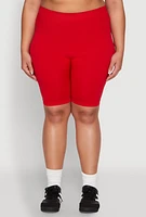 Womens Plus Size High Waisted Seamless Bike Shorts, Red, Size 1X-2X