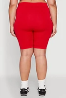 Womens Plus Size High Waisted Seamless Bike Shorts, Red, Size 1X-2X
