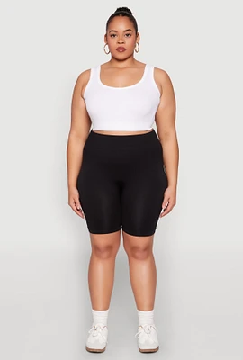 Womens Plus High Waist Seamless Biker Shorts,