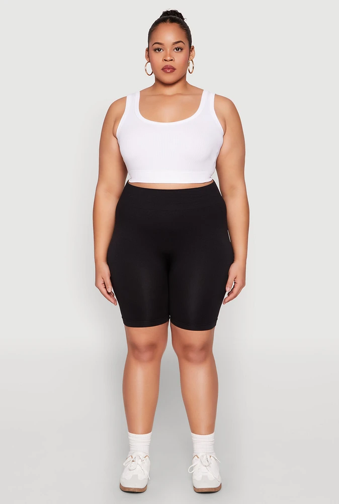 Womens Plus High Waist Seamless Biker Shorts,